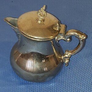 ROCHESTER STAMPING CO. ARGENTINE #2323 SILVERPLATE CREAMER HINGED LID PITCHER 5"